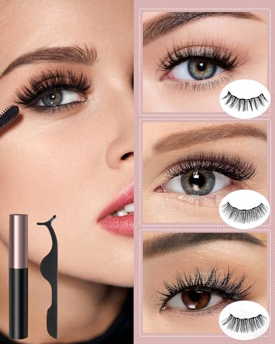Image of Batfield 3 Pairs Magnetic False Eyelashes - Reusable Fake Eyelashes with Eyeliner and Tweezer - Artificial Eye Lashes for Women Natural Wispy(Style 4)