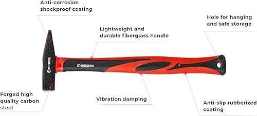 Miniatura 7 de INTERTOOL Martillo de garra, 16 oz, cara fresada, mango de absorción de impactos de fibra de vidrio, 1 libra, arrancador de uñas magnético,