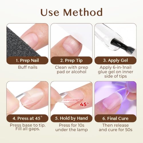 Image of UNA GELLA 6 in 1 Gel Nail Glue for Clear Acrylic Nails Tips, 2Pcs 15ml Super Strong Brush U V Nail Glue Long Lasting Lamp Curing Required for Fake Nails Tips