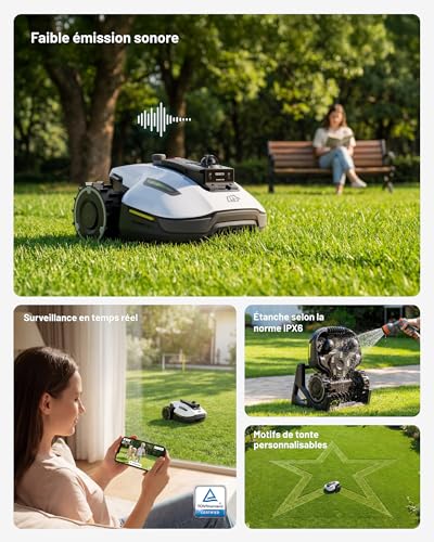 MAMMOTION YUKA mini 2 1000 Robot Cortacésped sin Cable Perimetral, para Jardines 1000㎡, LiDAR de 360° + Visión por IA, Reconocimiento de más de 300 Obstáculos, Modo DropMow, Sin Señal Perdida, Sin RTK