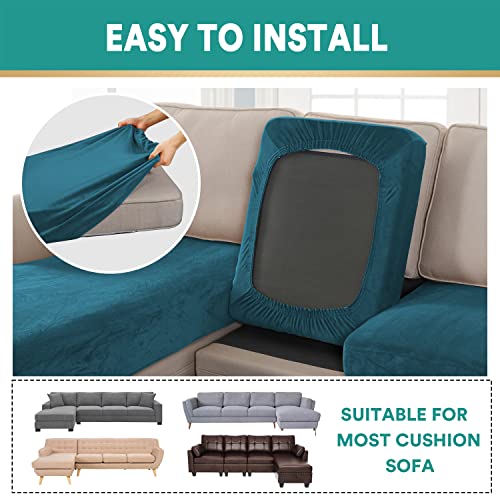 Okyuk Sectional Couch Covers 4 Pieces Velvet Sofa Seat Cushion Covers, L Shape Separate Cushion Couch Chaise Cover Elastic Furniture Protector For Both Left/Right Sectional Couch (Teal, 4 Seater) #TOP3