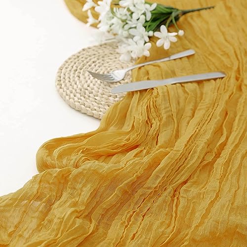 Cheesecloth Table Runner, 70 Inch Soft and Skin-Friendly Semi-Transparent Retro Machine Washable Boho Table Runner,Reusable Natural Pleated Design Cheese Cloth Table Runner for Weddings Thanksgiving - image 9