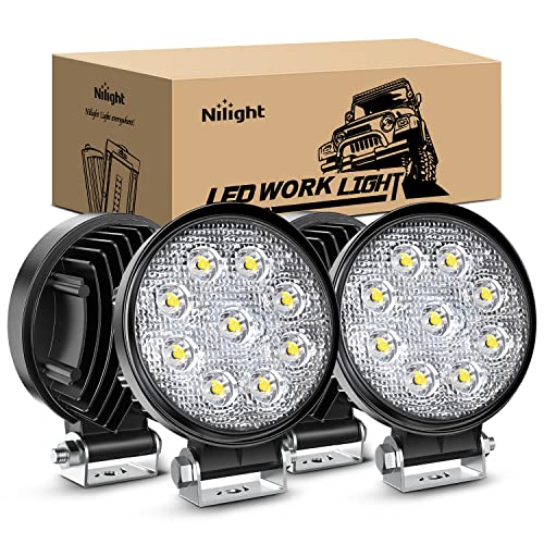 Nilight 15016F-C Led 4PCS 4.5" 27w 3000LM Round Flood Light Pod Off Road Fog Driving Roof Bar Bumper for Jeep,SUV Truck, Hunters by Nilight - Used condition - US$19.70