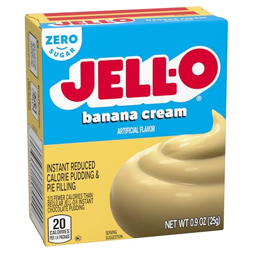 Image of Jell-O Zero Sugar Banana Cream Instant Pudding & Pie Filling Mix, Fat Free, Reduced Calorie Dessert for Pies, No-Bake & Baking Recipes, 0.9 oz (Pack of 6)