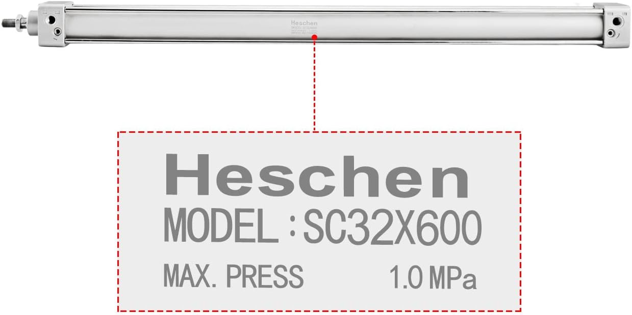 Heschen Pneumatic Standard Cylinder, SC 32-600, PT1/8'' Port, 32mm Bore, 600mm Stroke, Single Rod Double Action