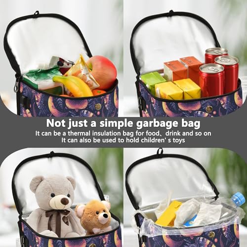 Image of MNSRUU Car Trash Can with Lid, Gothic Skull Butterfly Car Trash Bag Hanging Organizers and Storage for Front Back Seat, Leak-Proof Trash Bin