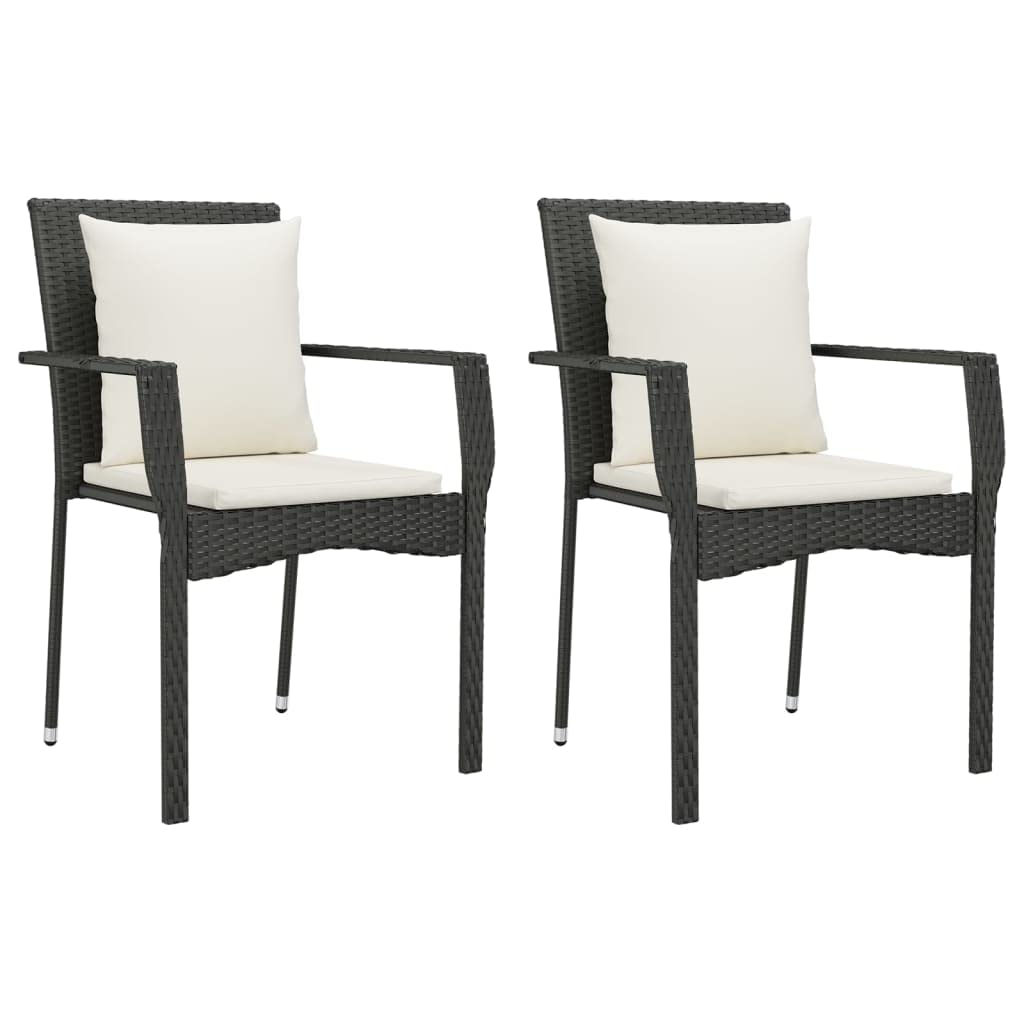 Sedie da giardino in polyrattan con cuscino, 2 pezzi, colore nero | Telaio in acciaio verniciato a polvere, resistente alle intemperie, facile da pulire, massimo 110 kg per seduta