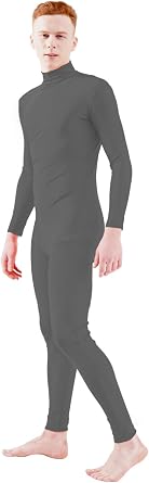 Ensnovo Adult Lycra Spandex Turtleneck Long Sleeve One Piece Unitard Bodysuit Dancewear - dk grey