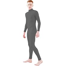 Ensnovo Adult Lycra Spandex Turtleneck Long Sleeve One Piece Unitard Bodysuit Dance Wear - dk grey