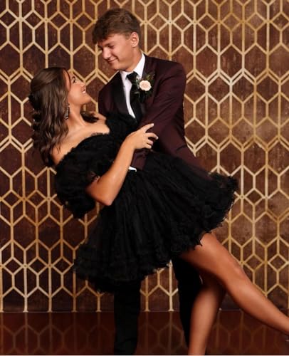 Off Shoulder Tulle Homecoming Dresses Puffy Sleeve Short Prom Dresses for Teens A Line Cocktail Dress4