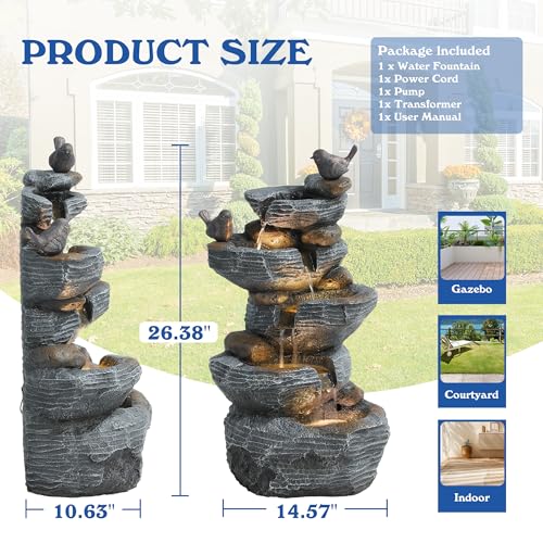 image for Dephet 5-Tiers Cascading Rock Water Fountain Outdoor - Waterfalls Foun