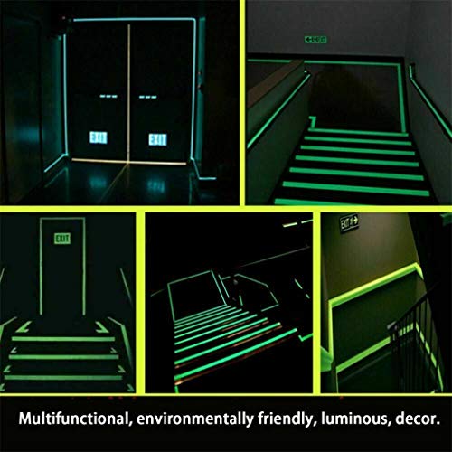 ErYao Glow in The Dark Tape Luminous Photoluminescent, Luminescent Emergency Roll Safety Egress Markers for Stairs, Walls, Steps, Exit Sign. Glowing Pro Theatre Stage Floor, 10m (White, 2cm Width)