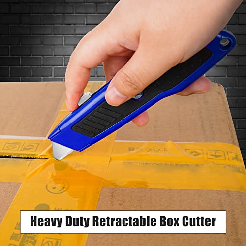 Image of DIYSELF 2 Pack Box Cutter, Heavy Duty Utility Knife for Construction, Carpet, Cardboard, Retractable Aluminum Box Knife, Razor Blade Opener (Blue)