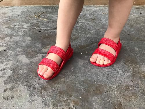 Image of J-Slips Toddler Sandals with Back Strap - Comfortable Boys and Girls Jesus Jandals for Beach and Summer - Waterproof Hawaiian Slides in 12 Colors, Sandalias (Red, Tdl 7)
