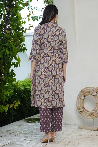 Image of MIRCHI FASHION Women's A-Line Cotton Kantha Work Floral Printed Kurta Set with Trouser