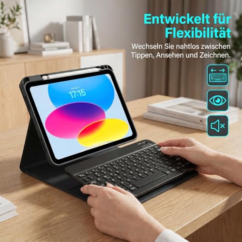 WALWALO Schwarz Hülle mit Tastatur für iPad A16 11 Generation 2025/10 Gen – Ansicht 5