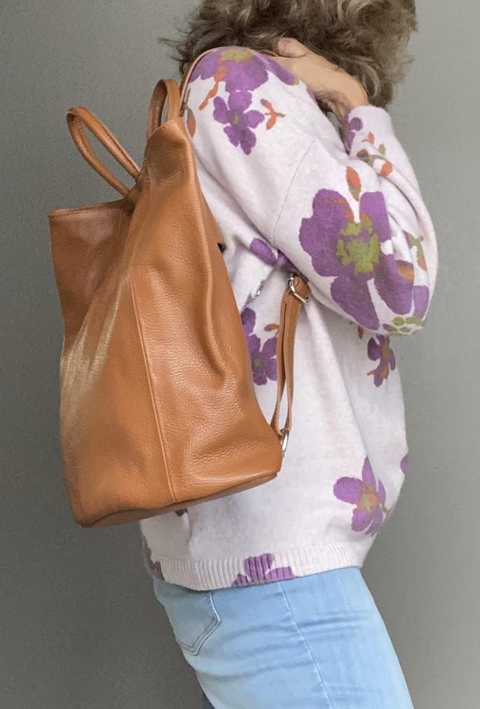 Stella Convertible Leather Backpack Purse for Women – Anti-Theft Italian Tote Bag for Travel, Work & Casual (Cognac Tan) - Image 6