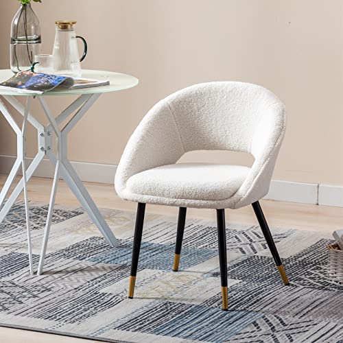 Ssline Faux Fur Vanity Chair Elegant White Furry Makeup Desk Chairs For Girls Women Modern Comfy Fluffy Arm Chair With Black Gold Metal Legs In Bedroom Living Room(1 Pack) #TOP1