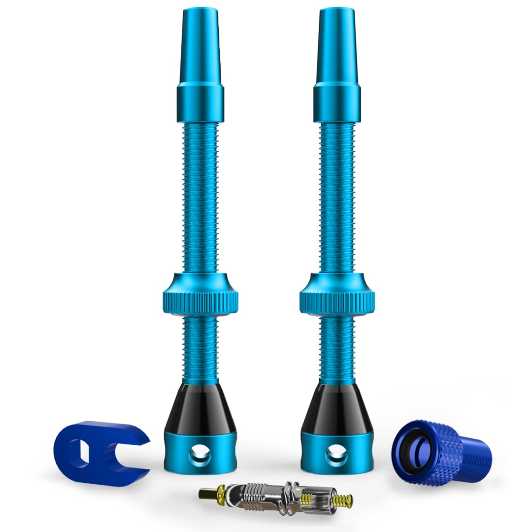 Shredr. Tubeless Valve Set | Presta Valves for Tubeless Tyres | Super Light Aluminium Colourful Anodised French Valve | Includes Valve Adapter, Replacement Valve and Tool (Light Blue, 60 mm)