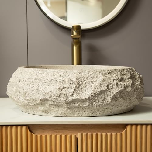 GDFStudio 18" Luna Bathroom Vessel Sink, Irregular Oval Resin Basin with Stone Pattern, Artistic Style Sink for Bathroom, Dark Gray, NO Faucet, Easy-to-Clean and Long-Lasting, Beige by GDFStudio - Used condition - Image 3