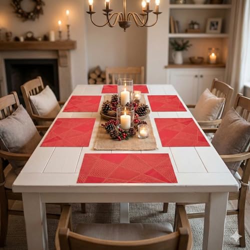 Image of YELONA Placemats for Dining Table - Heat Resistant, Non-Slip & Washable PVC Vinyl Table Mats - Set of 6, 45 x 30 cm (Rose Red)