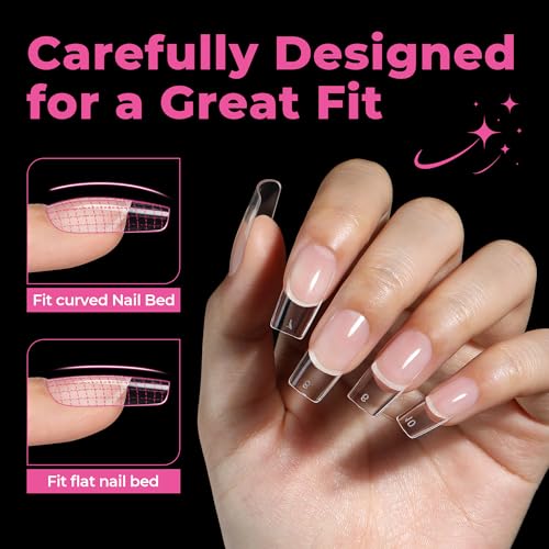 Image of UNA GELLA Medium Square Gel Nail Tips 216pcs Clear Square Fake Nails for Full Cover Acrylic French False Nails for Nail Extension and DIY Nail Art 12 Sizes False Gelly Tips DIY Salon