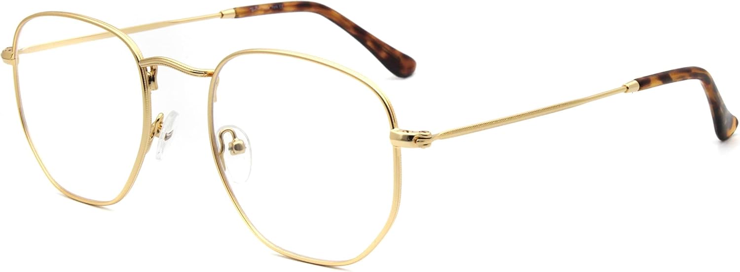 RICH MODE Blue Light Blocking Metal lightweight round eyeglasses unique men women clear lens eyeglasses gold brown
