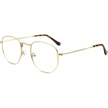 RICH MODE Blue Light Blocking Metal lightweight round eyeglasses unique men women clear lens eyeglasses gold brown