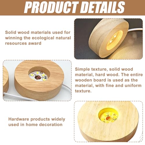 Base de madera LED con control de brillo y USB para placas acrílicas 3