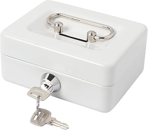 Caja pequeña para efectivo con cerradura y ranura, caja de dinero Lovndi para efectivo, alcancía para niños, color blanco
