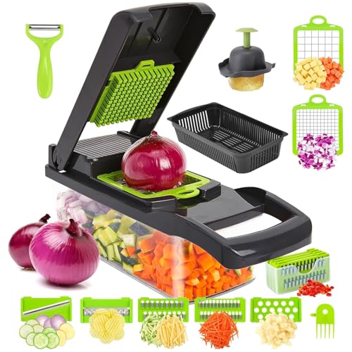 16-in-1 Kitchen Vegetable Chopper, Mandoline Food Slicers, Vegetable Cutters, Cheese Grater, Dicer Machine, Veggie Onion Salad Food Chopper with Container, Potato Chipper, Kitchen Tools & Gadgets