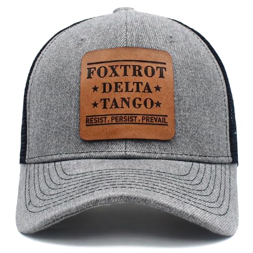Image of Foxtrot Delta Tango FDT Lether Patch Hat Resist Persist Prevail Adjustable Baseball Cap Golf Dad Hats for Mens Women