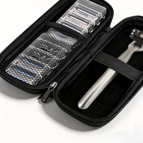 LINMEI Hard EVA Razor Travel Case Compatible with Gillette Men's Razor, Portable Shaver Storage Holder with Mesh Pocket Lightweight Carry Handle Shockproof Waterproof Shaver Organizer, Only Case Black