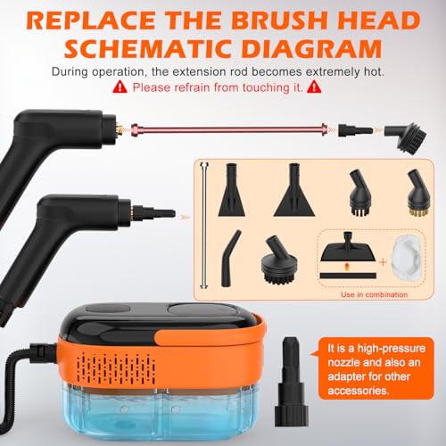 Image of Steam Cleaner for Home & Car-Portable Handheld Steamer for Cleaning with 3-Level Handle, 15s Heat-Up, Large Tank, 16 Accessories - Clean Grease, Grout, Tile, Floor, Couch, Dirt, Furniture