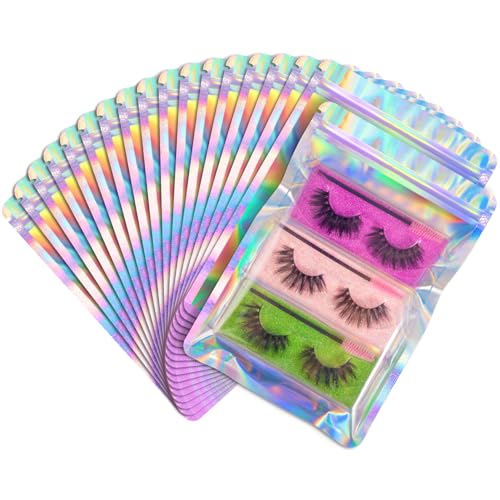 FUNFERY 5.5x7.9 inch Round Corner Clear Window Smell Proof Holographic Bags