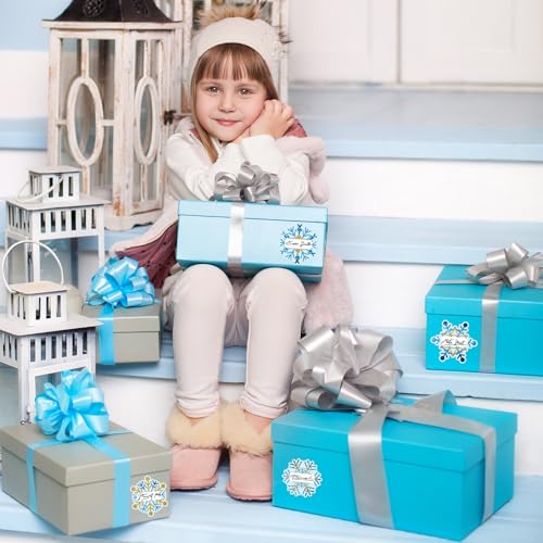Image of Whaline 90Pcs Christmas Winter Name Tag Stickers Blue Gold Snowflake Shape Nameplates Xmas Self-Adhesive Gift Label Decals for Holiday Present Students Desk Classroom, 9 Designs