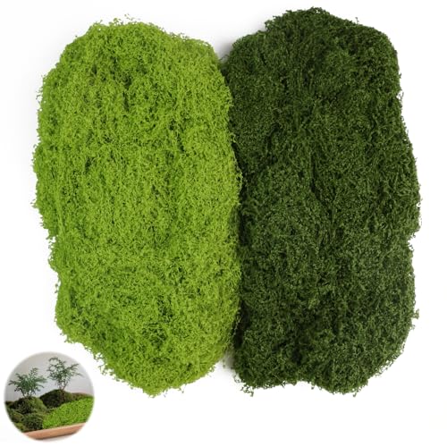 Hexizexi 200g Künstliches Moos Dunkelgrün und Hellgrün Kunstmoos zum Dekorieren Kunstmoos zum Basteln Fake Moos Geeignet für Wand Hochzeit Festtagsdekorationen DIY Modellbau