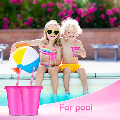 Rtteri 15 Pcs Reusable Kids Cups With Straws And Lids 16 Oz Glitter Rose Red Kids Tumblers Plastic Party Favor Cups With Lids Travel Mug Cup For Smoothie Coffee Iced Beverage Water Parties Birthdays #TOP4