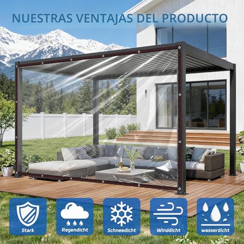 Lona impermeable transparente de 2x5m con ojales para exterior 3