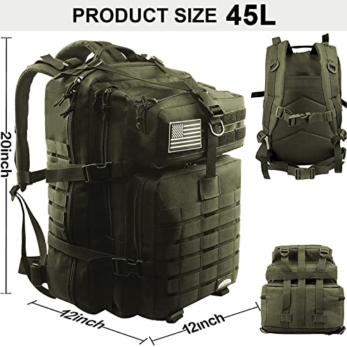 Ctopxcone 45L Military Tactical Backpack 3 Day Molle Assault Pack Large Army Bug Out Bag Rucksack Daypack For Men Outdoor Hiking Army Camping Hunting, Army Green #TOP6