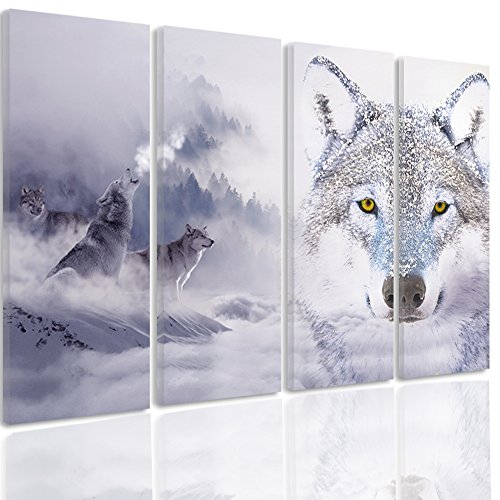 Feeby Frames, Tableau multi panneau 4 parties, Tableau imprimé xxl, Tableau imprimé sur toile, Tableau deco, Type C, 80x60 cm, LOUPS, MODERNE, CIEL, DOUBLE EXPOSITION,...