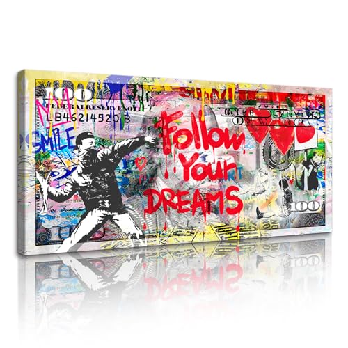 Banksy Canvas Wall Art Follow Your Dreams Picture Colorful Graffiti