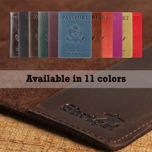 US Leather Passport Book Cover - Thin American Travel Passport Holder - Premium International USA Passport Protector Case for Women Men (Light Blue Vintage)4
