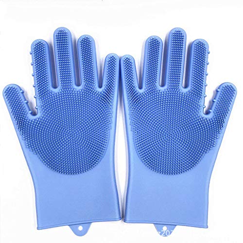 YQ&TL Silicone Gloves Dishwashing Waterproof and Oilproof Winter Dedicated Kitchen Housekeeping Cleaning Gloves eusable Non-Slip Heat Resistant, Blue