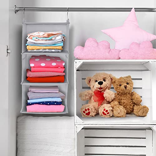 Layerspace [Sturdier 2 Pack Hanging Closet Organizer 3-Shelf, Large Size Hanging Shelves For Closet With Side Pocket, Linen, 12.2" D X 12.2" W X 27.9" H, Light Grey #TOP5