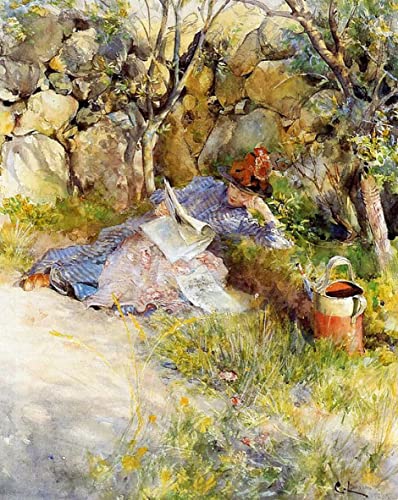 Impression d'art Carl Larsson tableau dame lisant journal pour sublimer une décoration murale