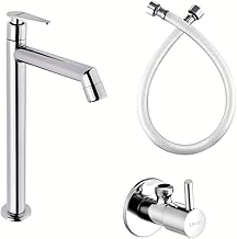 12 Inch High Neck Pillar Tap, SS 304, Chrome Finish, 7 Years Warranty, Bathroom Table Top Wash Basin Tap for Home, 12 Inch Tall Extended Body Pillar Cock, Smooth Foam Flow (Brim Set)