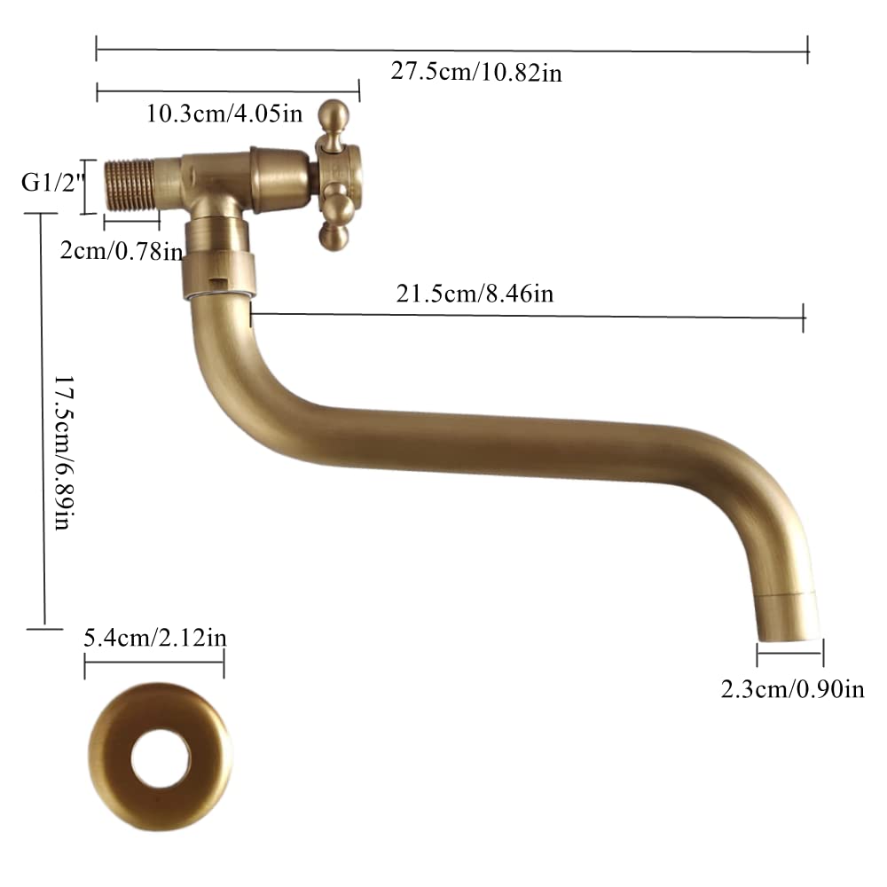 Rubinetto Giardino,Rubinetto in Ottone Anticato per Lavandino Cucina Bagno Lavabo Mop Pool, Rubinetti Acqua Fredda Girevole con Maniglia a Croce Interfaccia G1/2,SL-0602
