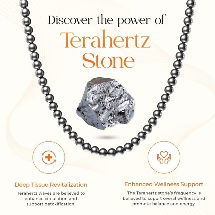 Terahertz Beaded Necklace – 100% Authentic Terahertz Stone Necklace for Women and Men with 6MM Beads – 18" Inch + 2" Adjustable Extension3