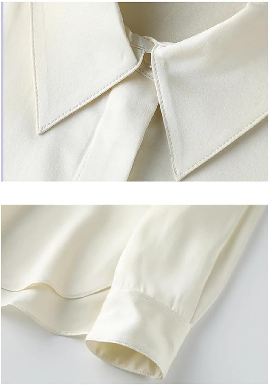 Generic Office Lady Silk Lapel Solid Color Long Sleeve Shirt Casual Simple Formal Work Blouse